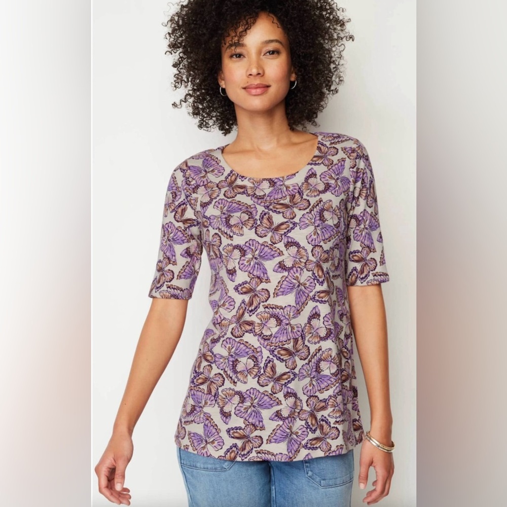 J Jill Purple Butterfly Print Women's Top Size‎ XL